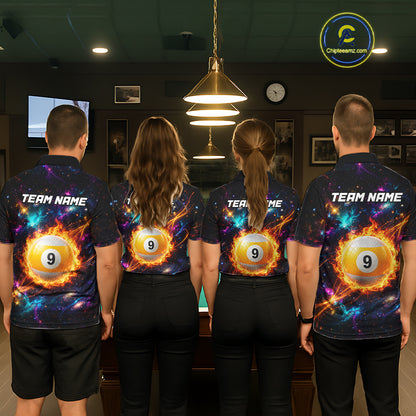 Personalized Galaxy Fire 8 Ball 9 Ball Billiard Shirt For Women, Pool Team Jersey Polo & Quarter Zip TDM7235