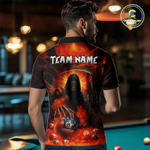 Load image into Gallery viewer, Orange Fire Flame US Flag Grim Reaper Men&#39;s Billiards Shirts Custom 8 Ball Pool Team Jersey TDM5200