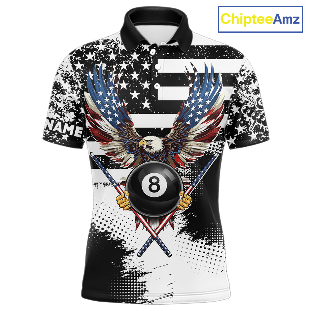 Custom Eagle American Flag 8 Ball Billiard Shirt For Men, Grunge Pool Team Jersey Polo & 1/4 Zip TDM5718