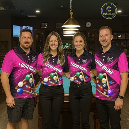 Pink And Black Billiard Jersey For Men Custom Pool Balls Billiard Team Shirt Polo & 1/4 Zip TDM6329