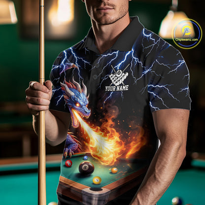 Personalized Dragon 8 Ball Fire Billiard Shirt For Men Custom Pool Team Jersey Polo & 1/4 Zip TDM6334