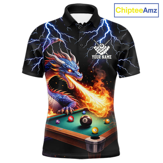 Personalized Dragon 8 Ball Fire Billiard Shirt For Men Custom Pool Team Jersey Polo & 1/4 Zip TDM6334