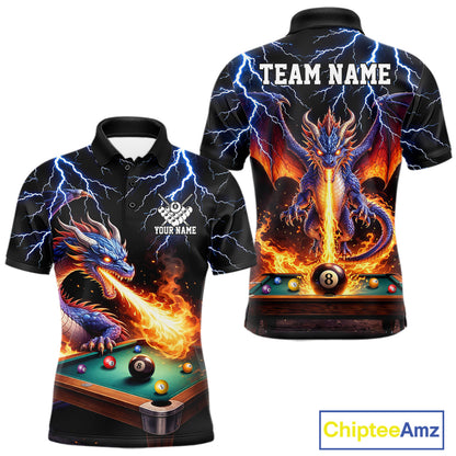 Personalized Dragon 8 Ball Fire Billiard Shirt For Men Custom Pool Team Jersey Polo & 1/4 Zip TDM6334