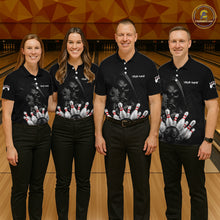 Load image into Gallery viewer, Bowling team wearing matching funny Grim Reaper smoke bowling team jerseys featuring premium Grim Reaper smoke graphics, front view.