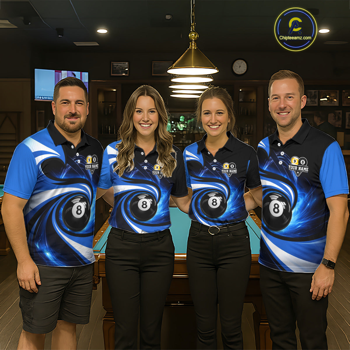 Black And Blue 8 Ball & 9 Ball Billiard Shirt For Men Custom Pool Jersey Team Polo & 1/4 Zip TDM6343