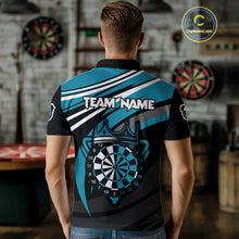 Load image into Gallery viewer, Black &amp; Turquoise Dartboard Crown Darts Shirt For Men Custom Darts Jersey Team Polo &amp; 1/4 Zip TDM4795