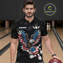 Load image into Gallery viewer, Personalized American Flag Eagle Bowling Polo &amp; 1/4 Zip For Men, Patriotic Bowling Team Jersey TDM6098