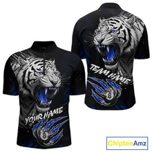 Load image into Gallery viewer, Personalized Tiger 8 Ball Pool Billiard Shirt For Men, Billiard Team Jersey Polo &amp; 1/4 Zip |Blue TDM5496