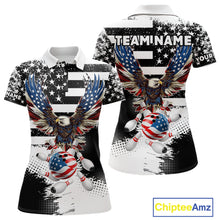 Load image into Gallery viewer, Custom Bowling Shirts For Women, Grunge Eagle American Flag Bowling Jersey Team Polo &amp; 1/4 Zip TDM6545
