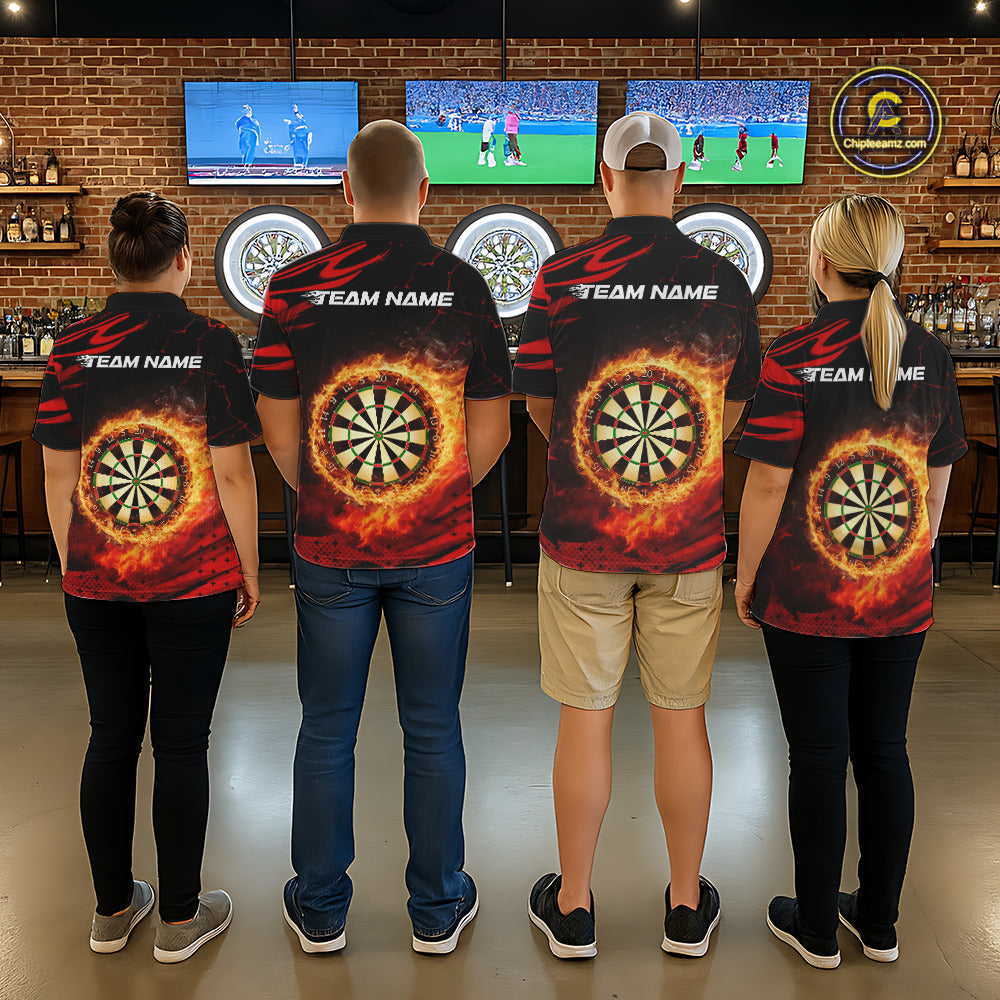 Red Flaming Dartboard Fire Darts Shirt For Women Custom Darts Jersey Team Polo & Quarter Zip TDM5501