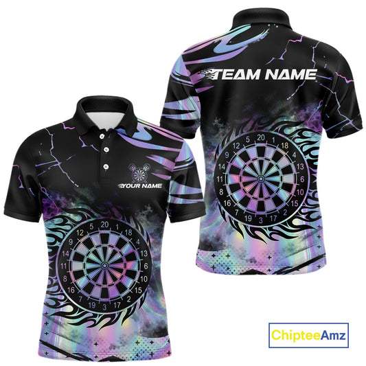 Holographic Flaming Dartboard Custom Darts Shirt For Men, Darts Jersey Team Polo & 1/4 Zip TDM5502