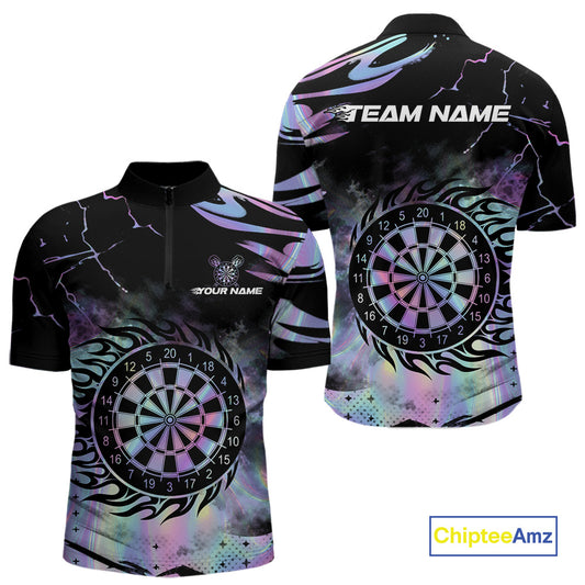 Holographic Flaming Dartboard Custom Darts Shirt For Men, Darts Jersey Team Polo & 1/4 Zip TDM5502