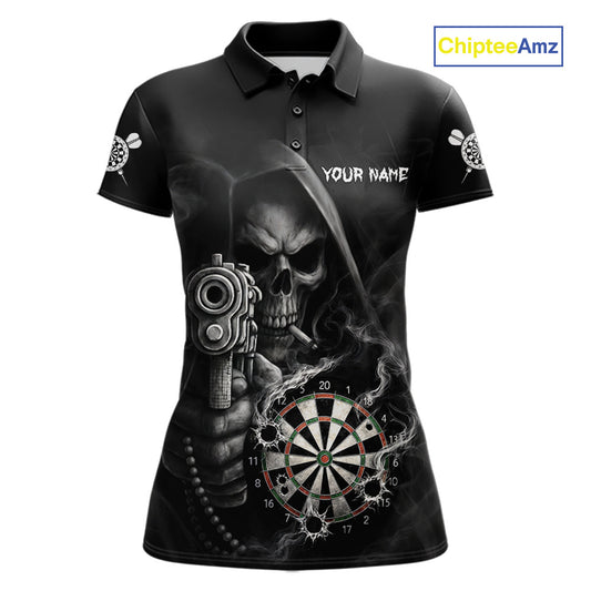 Funny Grim Reaper Smoke Darts Shirt For Women Custom Darts Jersey Team Polo & 1/4 Zip TDM5758