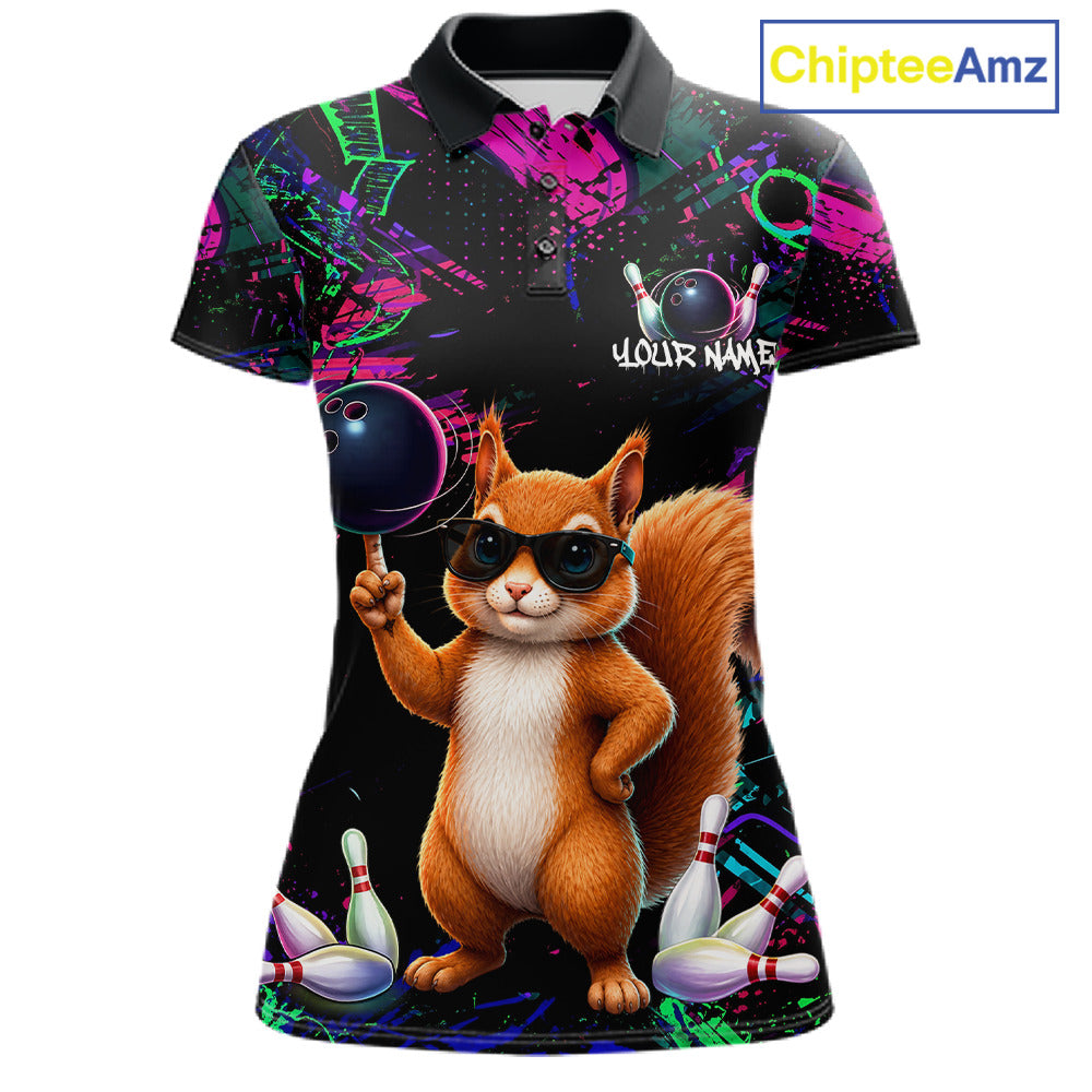 Personalized Funny Squirrel Graffiti Bowling Jersey For Women, Bowling Team Shirts Polo & 1/4 Zip TDM6555