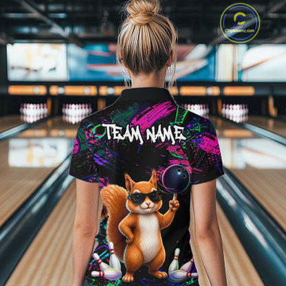 Personalized Funny Squirrel Graffiti Bowling Jersey For Women, Bowling Team Shirts Polo & 1/4 Zip TDM6555