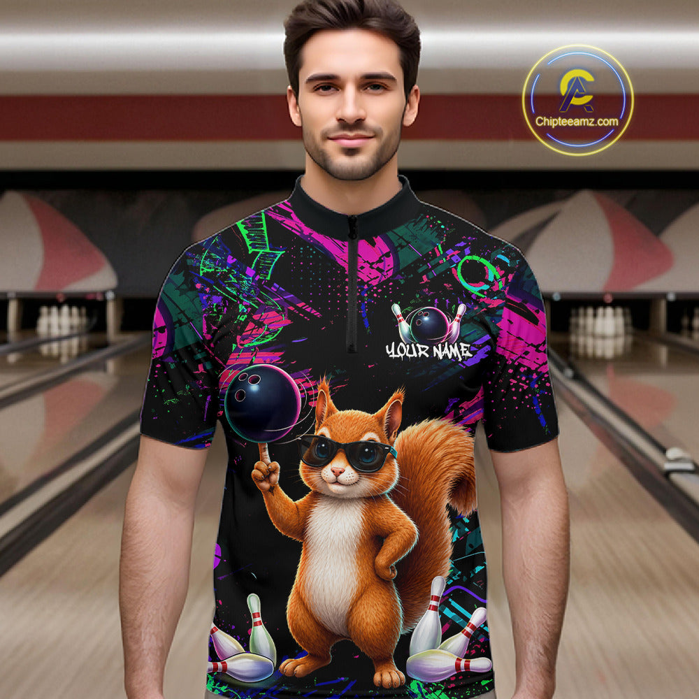 Personalized Funny Squirrel Graffiti Bowling Jersey For Men, Bowling Team Shirts Polo & 1/4 Zip TDM6555