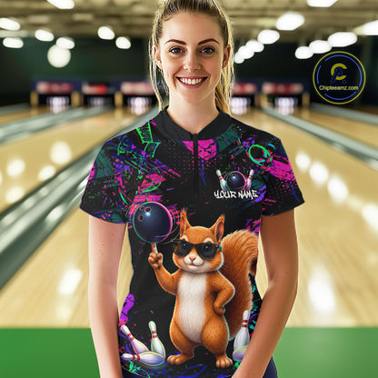 Personalized Funny Squirrel Graffiti Bowling Jersey For Women, Bowling Team Shirts Polo & 1/4 Zip TDM6555