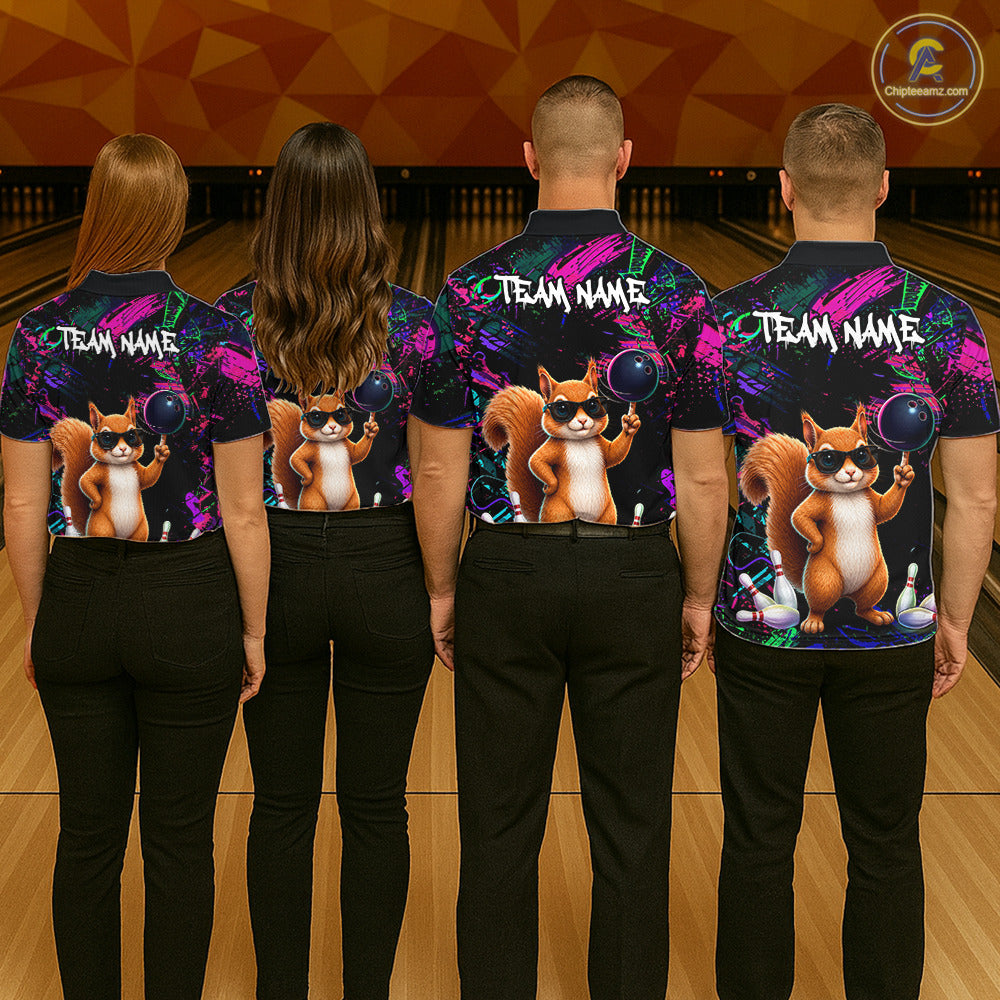 Personalized Funny Squirrel Graffiti Bowling Jersey For Women, Bowling Team Shirts Polo & 1/4 Zip TDM6555