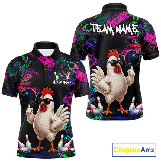 Personalized Funny Chicken Graffiti Bowling Jersey For Men, Bowling Team Shirts Polo & 1/4 Zip TDM6556
