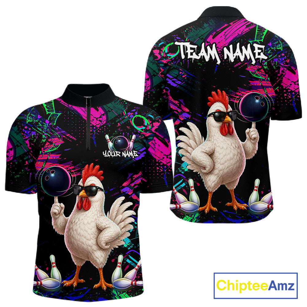 Personalized Funny Chicken Graffiti Bowling Jersey For Men, Bowling Team Shirts Polo & 1/4 Zip TDM6556