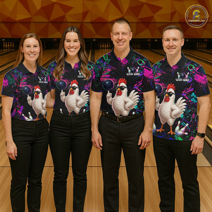 Personalized Funny Chicken Graffiti Bowling Jersey For Women, Bowling Team Shirts Polo & 1/4 Zip TDM6556