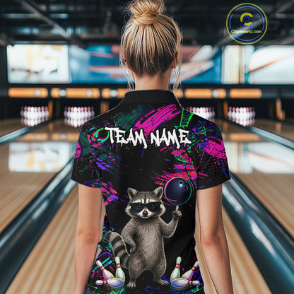 Personalized Funny Raccoon Graffiti Bowling Jersey For Women, Bowling Team Shirts Polo & 1/4 Zip TDM6557