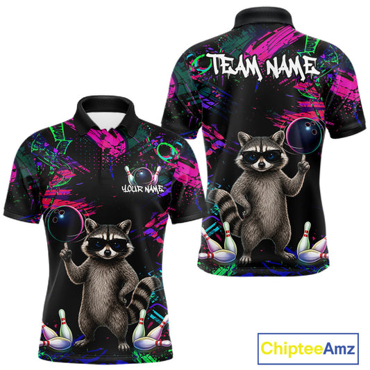 Personalized Funny Raccoon Graffiti Bowling Jersey For Men, Bowling Team Shirts Polo & 1/4 Zip TDM6557