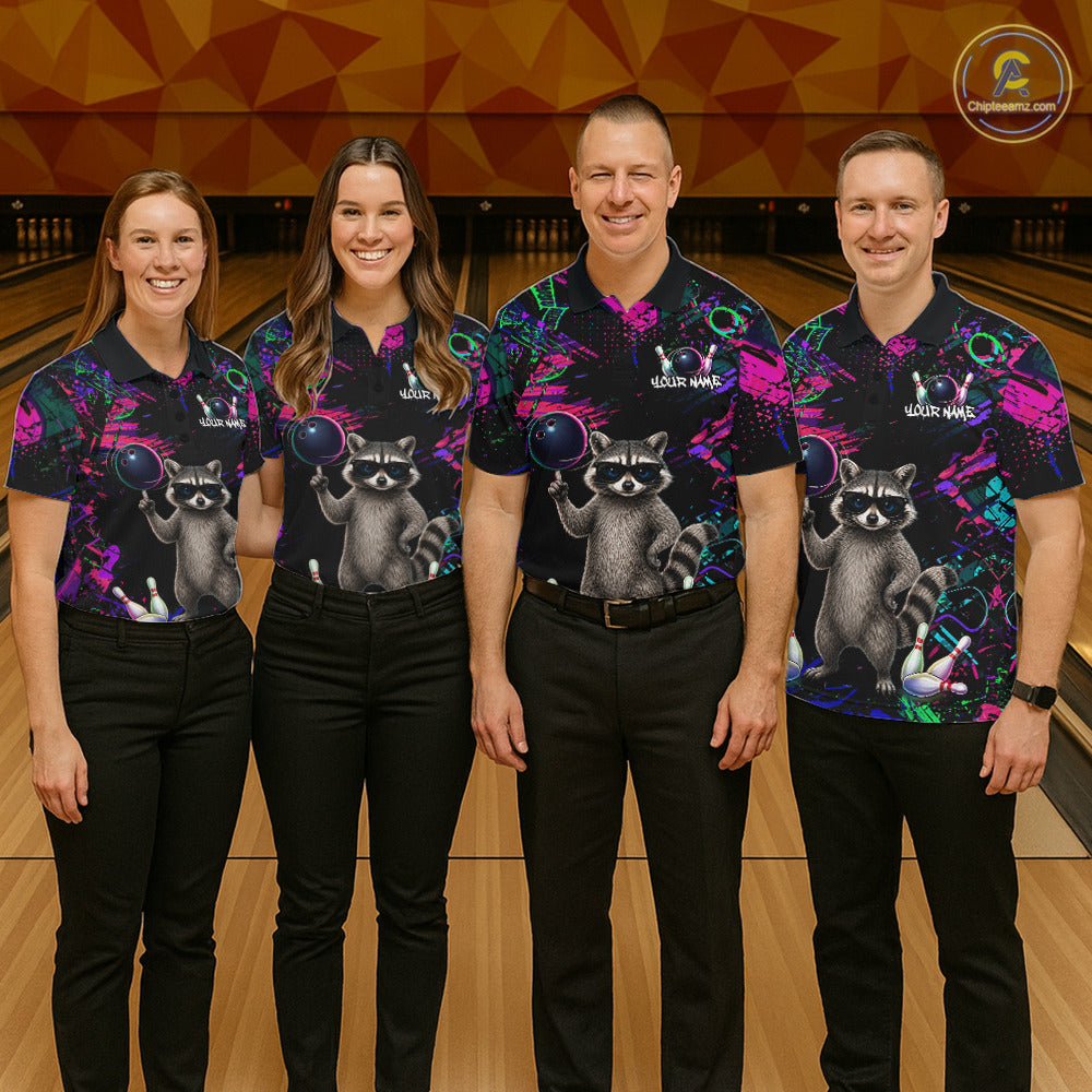 Personalized Funny Raccoon Graffiti Bowling Jersey For Women, Bowling Team Shirts Polo & 1/4 Zip TDM6557