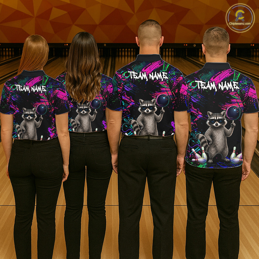 Personalized Funny Raccoon Graffiti Bowling Jersey For Women, Bowling Team Shirts Polo & 1/4 Zip TDM6557