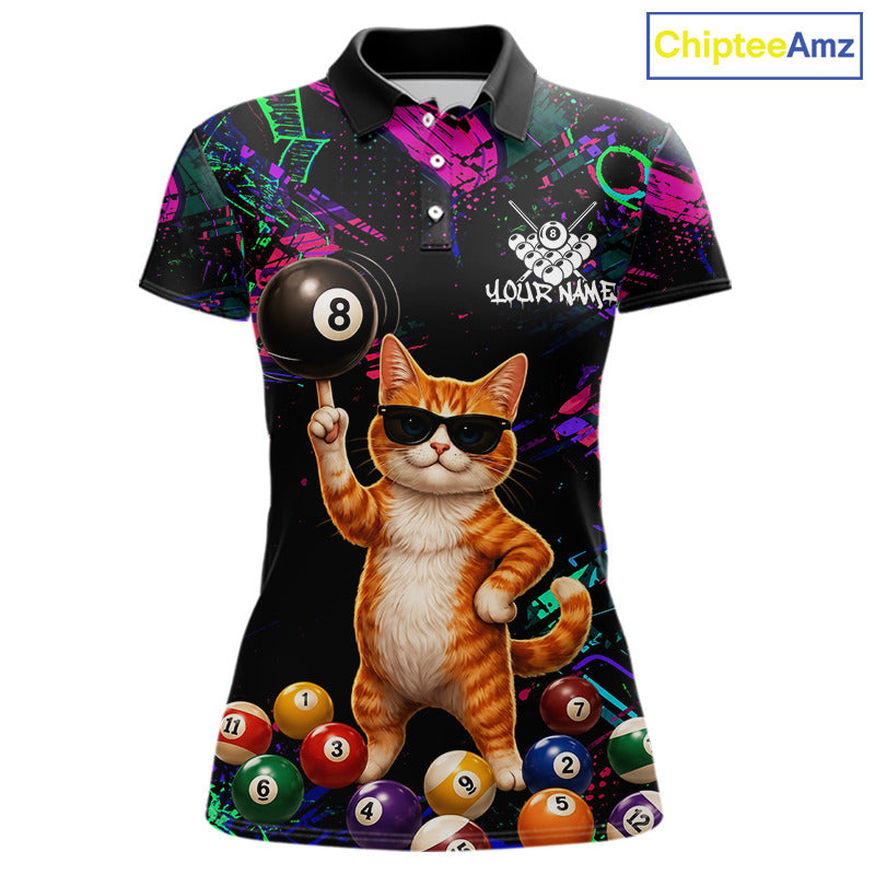 Custom Funny Cat Graffiti 8 Ball Pool Billiard Shirts For Women, Billiard Team Jersey Polo & 1/4 Zip TDM6558