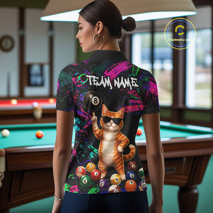 Custom Funny Cat Graffiti 8 Ball Pool Billiard Shirts For Women, Billiard Team Jersey Polo & 1/4 Zip TDM6558