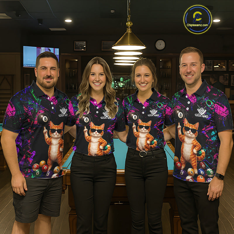 Custom Funny Cat Graffiti 8 Ball Pool Billiard Shirts For Women, Billiard Team Jersey Polo & 1/4 Zip TDM6558