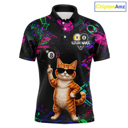 Funny Cat 8 Ball & 9 Ball Graffiti Billiard Shirts For Men Custom Pool Team Jersey Polo & 1/4 Zip TDM6559