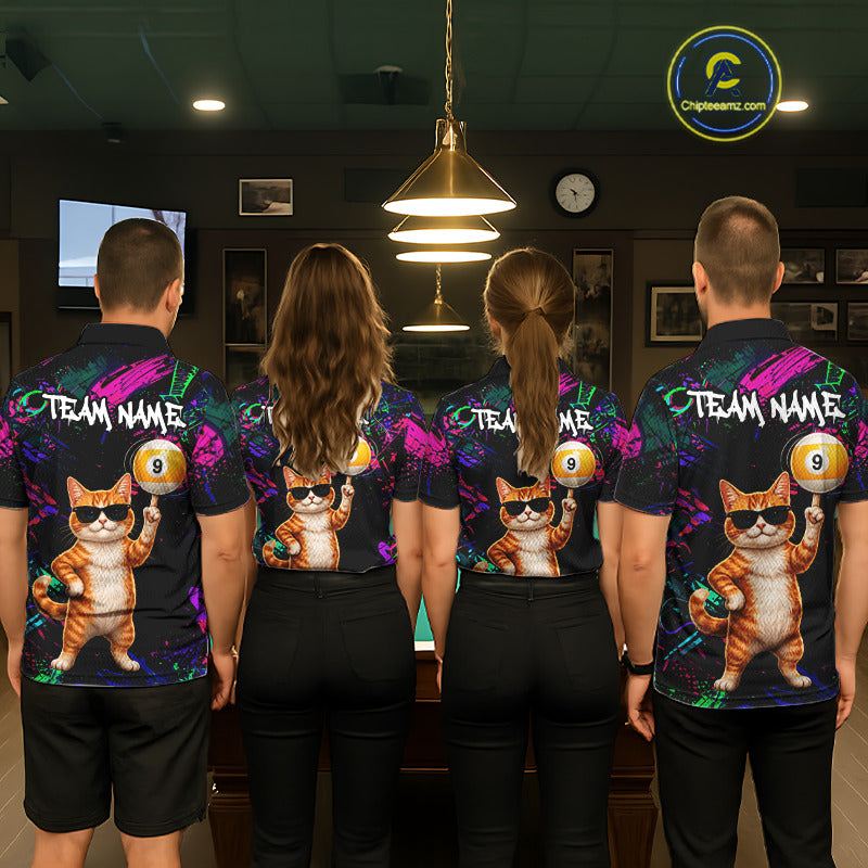 Funny Cat 8 Ball & 9 Ball Graffiti Billiard Shirts For Men Custom Pool Team Jersey Polo & 1/4 Zip TDM6559