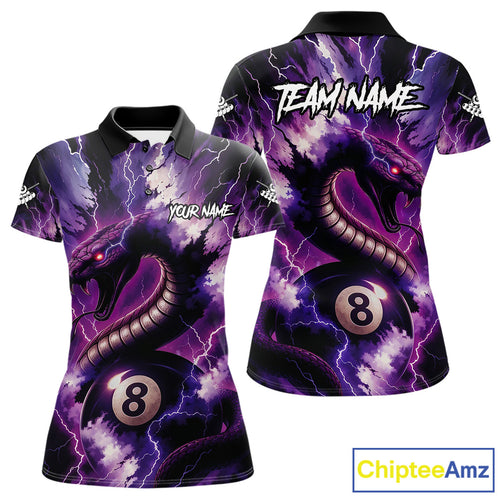 Purple Thunder Lightning Cobra Snake 8 Ball Billiard Shirt For Women Custom Pool Team League Jersey TDM4838