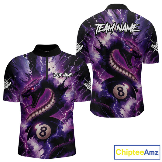 Purple Thunder Lightning Cobra Snake 8 Ball Billiard Shirt For Men Custom Pool Team League Jersey TDM4838