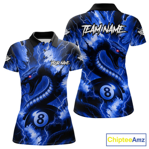 Blue 8 Ball Thunder Lightning Cobra Snake Billiard Shirt For Women Custom Billiard League Pool Jersey TDM4839
