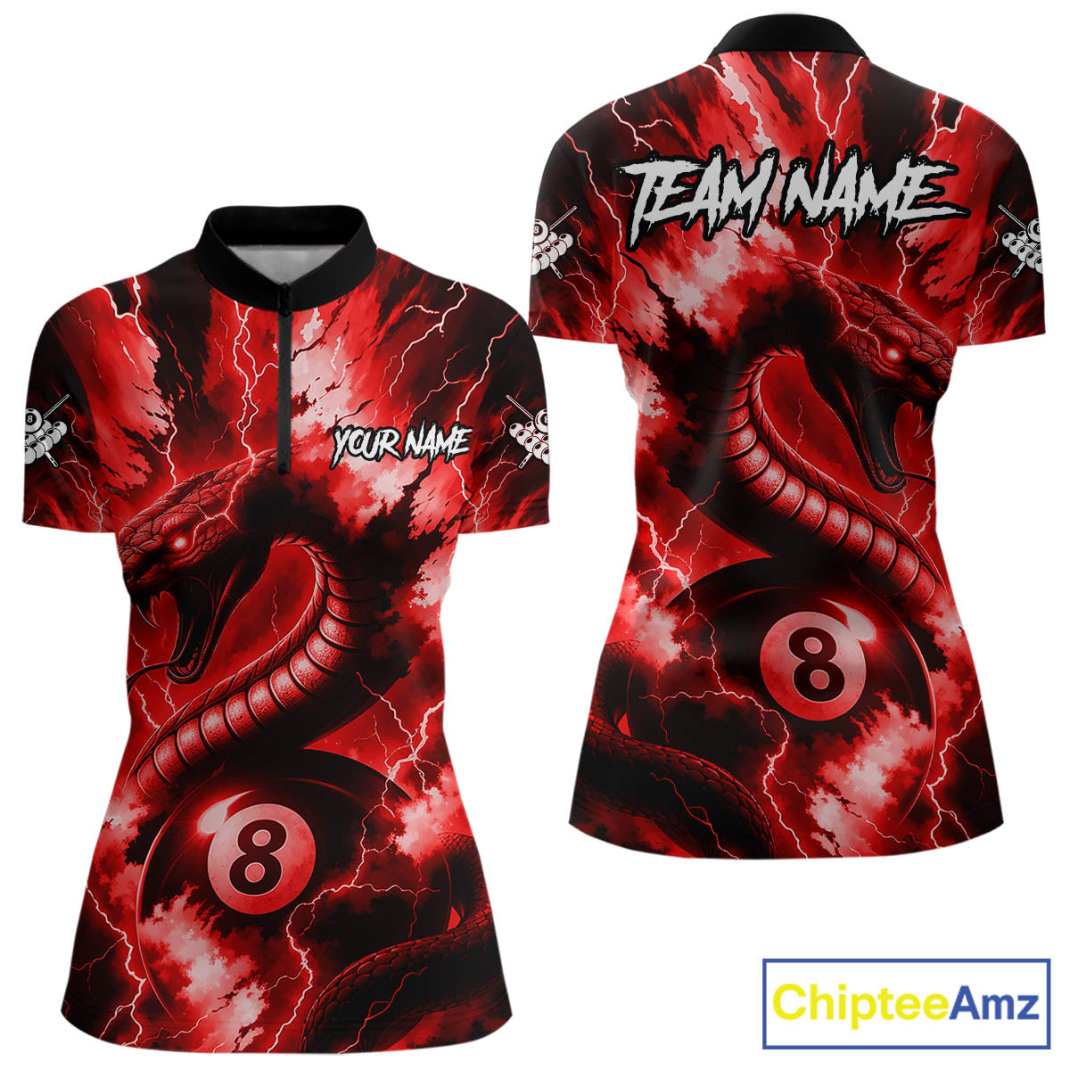 Red 8 Ball Thunder Lightning Cobra Snake Billiard Shirt For Women Custom Billiard League Pool Jersey TDM4840