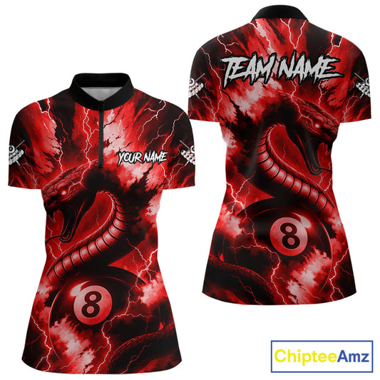 Red 8 Ball Thunder Lightning Cobra Snake Billiard Shirt For Women Custom Billiard League Pool Jersey TDM4840