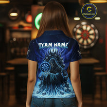 Load image into Gallery viewer, Personalized Blue Grim Reaper Darts Jersey For Women Custom Skull Dart Team Polo &amp; Quarter Zip Shirt TDM5058
