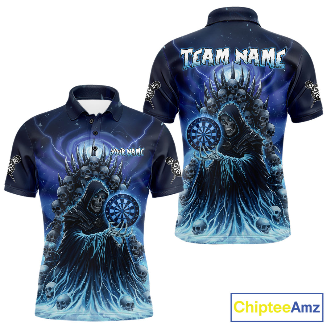 Personalized Blue Grim Reaper Darts Jersey For Men Custom Skull Dart Team Polo & Quarter Zip Shirt TDM5058