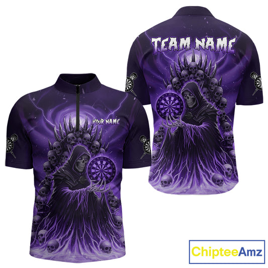 Personalized Purple Grim Reaper Darts Jersey For Men Custom Skull Darts Team Polo & Quarter Zip  TDM5059