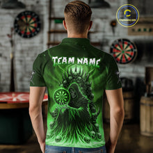 Load image into Gallery viewer, Personalized Green Grim Reaper Darts Jersey For Men Custom Skull Darts Team Polo &amp; Quarter Zip  TDM5060