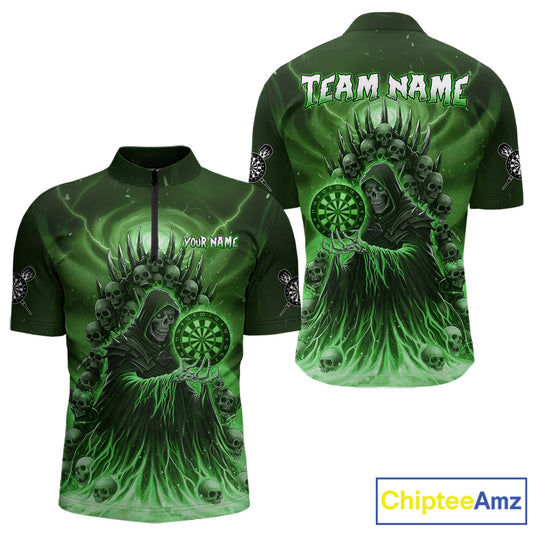Personalized Green Grim Reaper Darts Jersey For Men Custom Skull Darts Team Polo & Quarter Zip  TDM5060