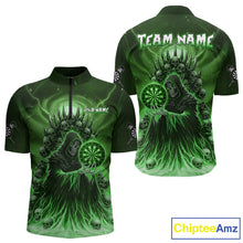 Load image into Gallery viewer, Personalized Green Grim Reaper Darts Jersey For Men Custom Skull Darts Team Polo &amp; Quarter Zip  TDM5060