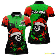 Load image into Gallery viewer, Green &amp; Red Splash Santa Christmas 8 Ball Billiard Shirt For Women Custom Xmas Gift For Pool Player TDM4846