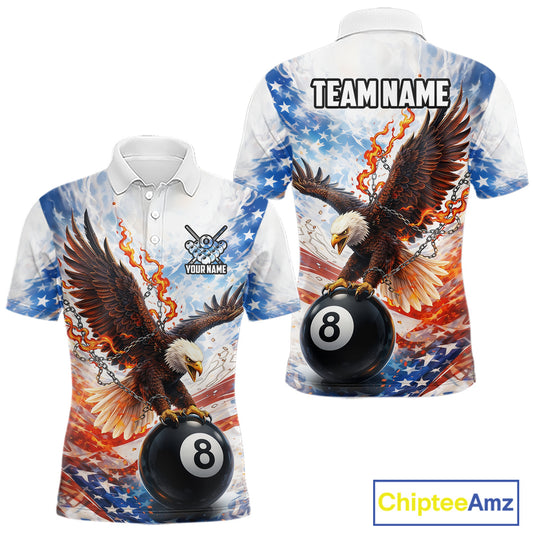 American Flag Eagle 8 Ball Billiard Shirt For Men Custom Patriotic Pool Team Jersey Polo & 1/4 Zip TDM6156