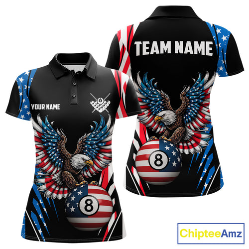 Personalized American Flag Eagle Patriotic Billiard Shirt For Women Custom 8 Ball Pool Team Jersey TDM4860