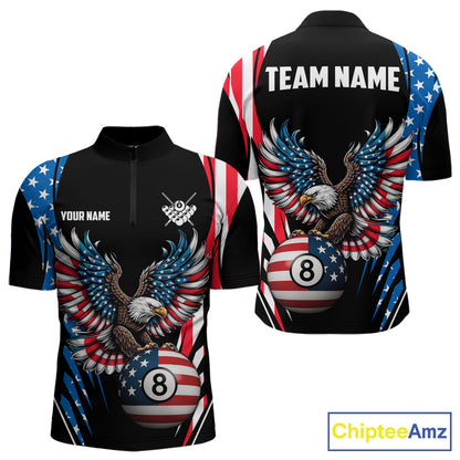 Personalized American Flag Eagle Patriotic Billiard Shirt For Men Custom 8 Ball Pool Team Jersey TDM4860