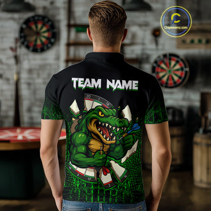 Black And Green Funny Alligator Darts Shirt For Men Custom Darts Jersey Team Polo & 1/4 Zip TDM4877